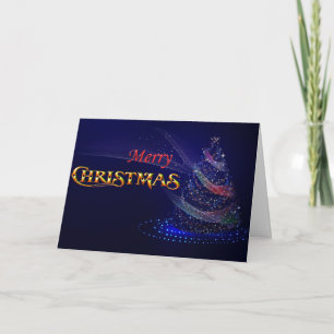 Blue Christmas Tree Merry Christmas Holiday Card