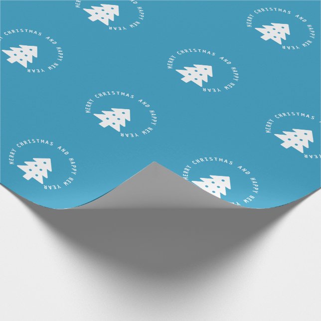 Blue Christmas Tree New Year Ornament Wrapping Paper (Corner)