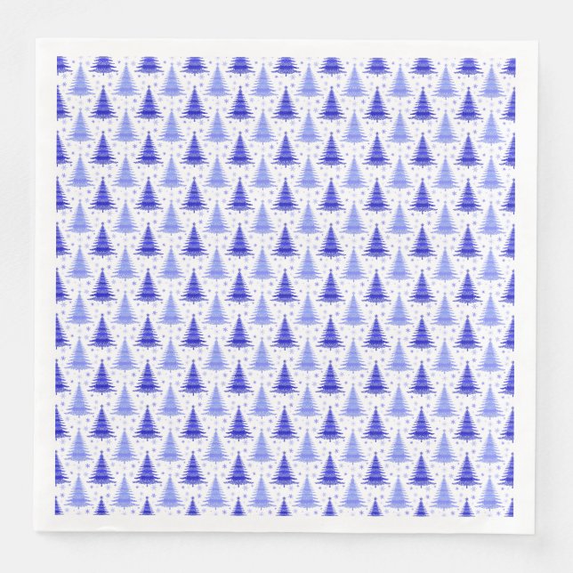 Blue Christmas Tree Pattern Design Napkin (Front)