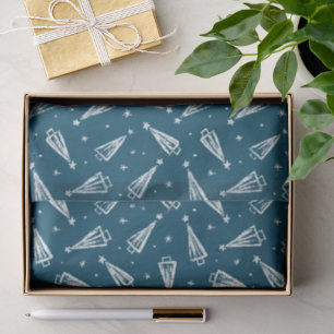 Blue Christmas Tree Pattern Gift Wrapping Tissue Paper