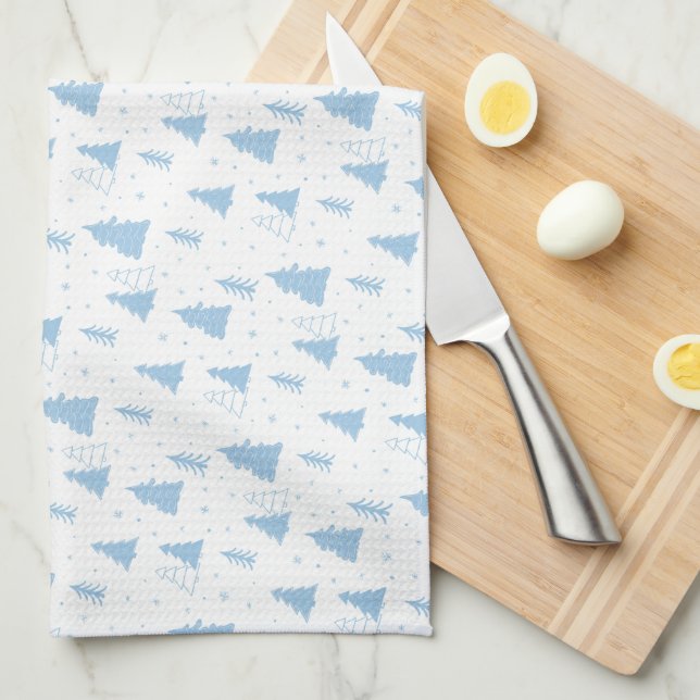 Blue Christmas Tree Pattern Kitchen Towels (Quarter Fold)