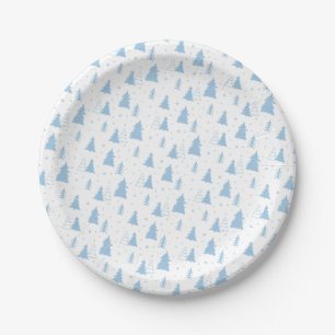 Blue Christmas Tree Pattern Paper Plate