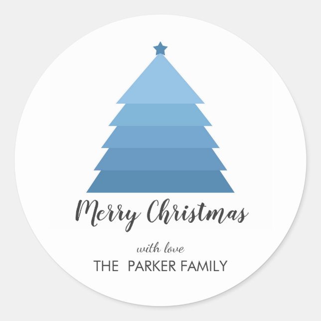 Blue Christmas Tree Personalised Gift Tag (Front)