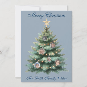 Blue Christmas Tree Photo Ornament  Holiday Card