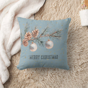 Blue Christmas Tree Pine Cones Ornaments   Cushion