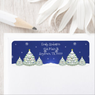 Blue Christmas Tree Return Address Label