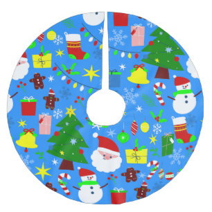 blue christmas tree santa claus brushed polyester tree skirt