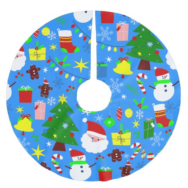 blue christmas tree santa claus brushed polyester tree skirt (Front)