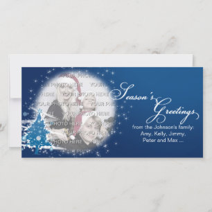 Blue Christmas Tree Season's Greetings Holiday Card