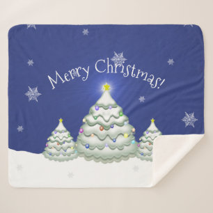 Blue Christmas Tree Sherpa Blanket