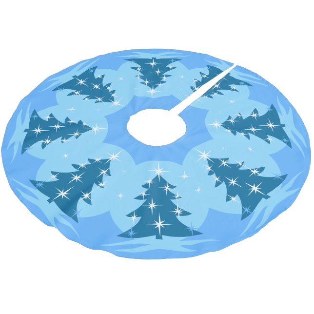 Blue Christmas Tree Skirt Blue Holiday Decor (Angled)