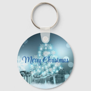 Blue Christmas Tree, Snowflake Key Ring