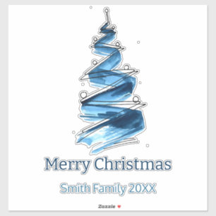 Blue Christmas Tree Watercolour 