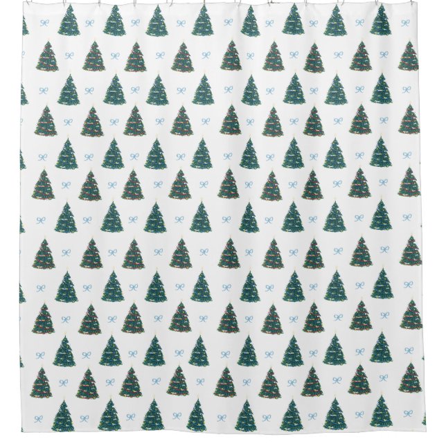 Blue Christmas Tree Winter Coquette Christmas Shower Curtain (Front)
