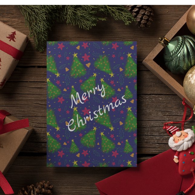 Blue Christmas tree with bells and red flowers Invitation (Creator Uploaded)