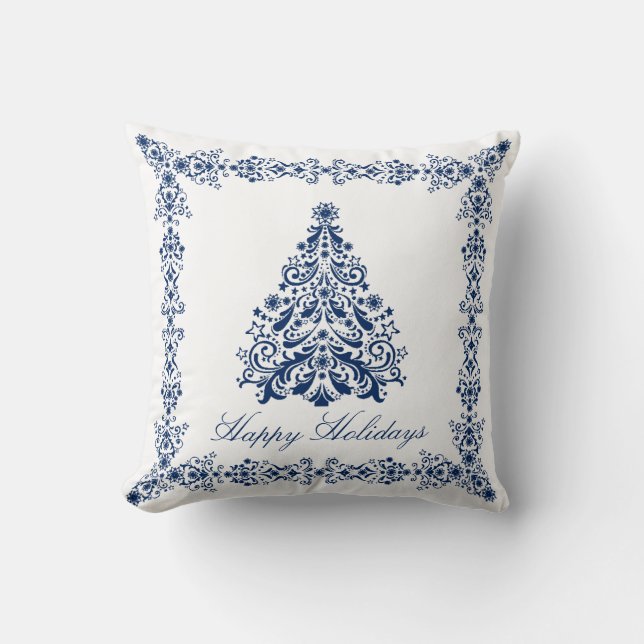 Blue Christmas Tree Your Background and Text Cushion (Front)