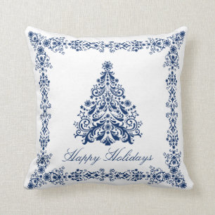 Blue Christmas Tree Your Background and Text Cushion