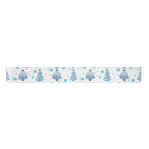 Blue Christmas trees and snow Satin Ribbon