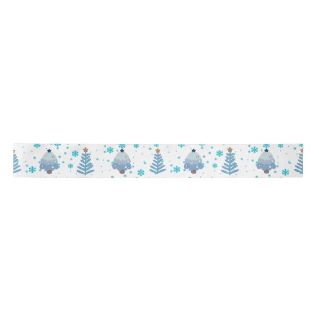Blue Christmas trees and snow Satin Ribbon (Front)