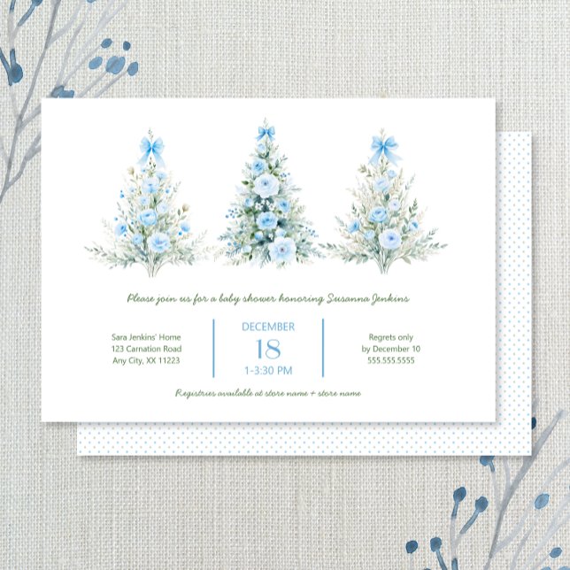 Blue Christmas Trees Boy Baby Shower Invitation (Creator Uploaded)