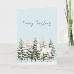 Blue Christmas Trees Deer in Snow Card