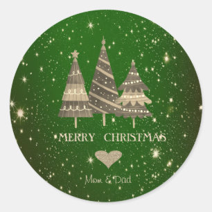 Blue Christmas Trees,Gold Heart Green Classic Round Sticker