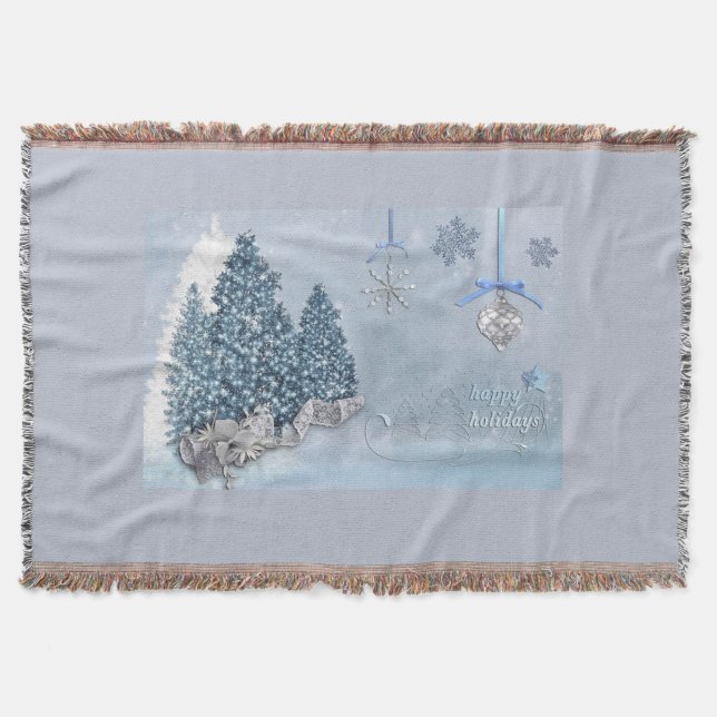 Blue Christmas Trees Holiday Blanket Throw (Front)