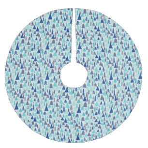 Blue Christmas Trees in an Evergreen Forest Brushed Polyester Tree Skirt