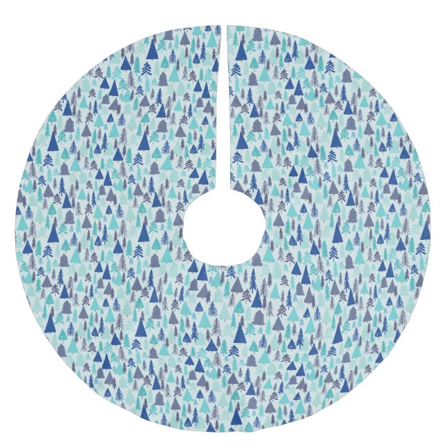 Blue Christmas Trees in an Evergreen Forest Brushed Polyester Tree Skirt (Front)