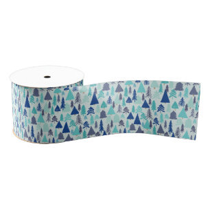 Blue Christmas Trees in an Evergreen Forest Grosgrain Ribbon