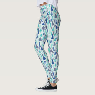 Blue Christmas Trees in an Evergreen Forest Leggings