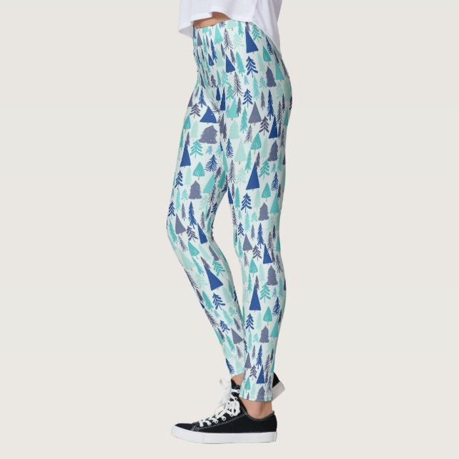 Blue Christmas Trees in an Evergreen Forest Leggings (Left)