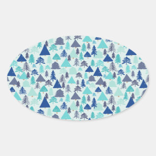 Blue Christmas Trees in an Evergreen Forest Oval Sticker