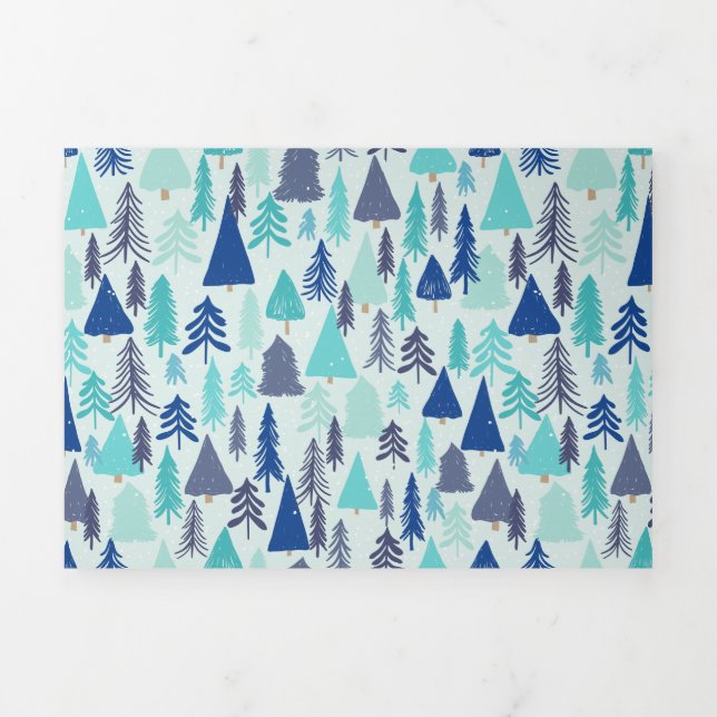 Blue Christmas Trees in an Evergreen Forest Tri-Fold Holiday Card (Cover)