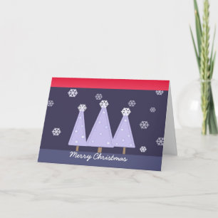 Blue Christmas Trees on a Snowy Night Holiday Card