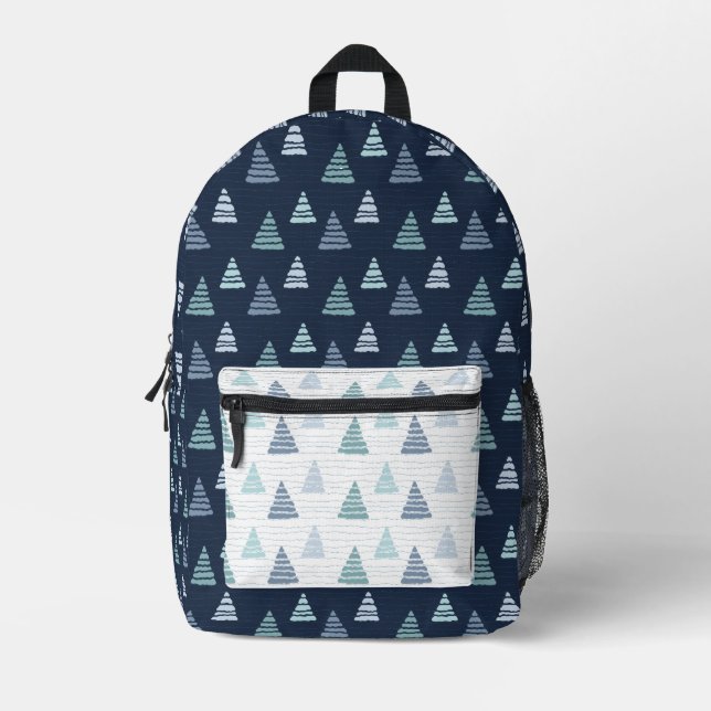 Blue Christmas trees with beads strings pattern Printed Backpack (Front)
