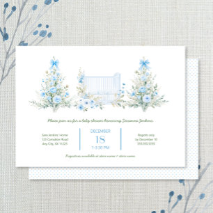 Blue Christmas Trees with crib boy Baby Shower Invitation