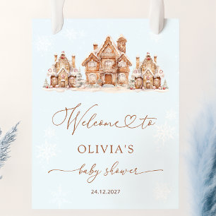 Blue Christmas Village Winter Baby Shower Welcome Poster