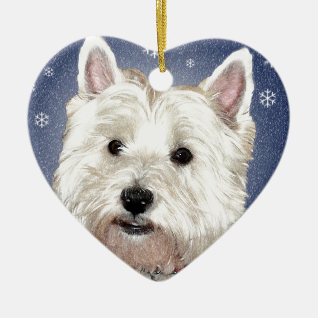 BLUE CHRISTMAS westie Ceramic Tree Decoration (Front)