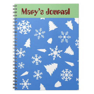 Blue Christmas white snowflakes and tree Notebook