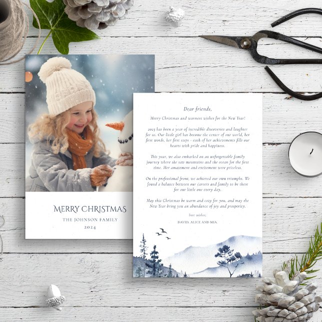 Blue Christmas Winter Annual Family Update Photo Holiday Card (Creator Uploaded)