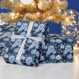 Blue Christmas Winter flowers Wrapping Paper