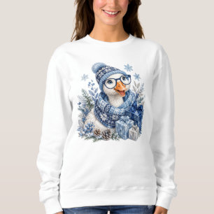 Blue Christmas Winter Holiday Goose Sweatshirt