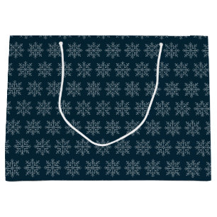 Blue christmas winter holidays snowflake large gift bag