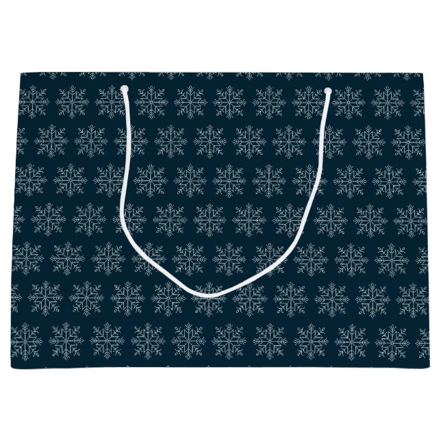Blue christmas winter holidays snowflake large gift bag (Front)