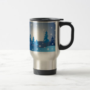 Blue christmas winter scene travel mug