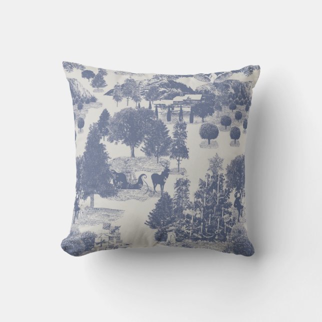 Blue Christmas Winter Wonderland Cushion (Front)