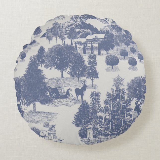 Blue Christmas Winter Wonderland Round Cushion (Front)