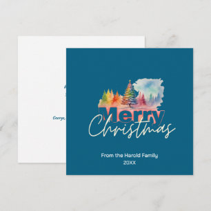 Blue Christmas Winter Wonderland Watercolor Holiday Card