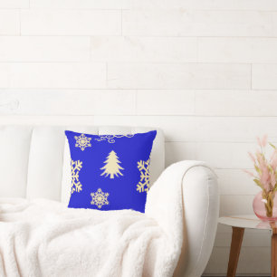 Blue Christmas with Cream Snowflakes Cushion